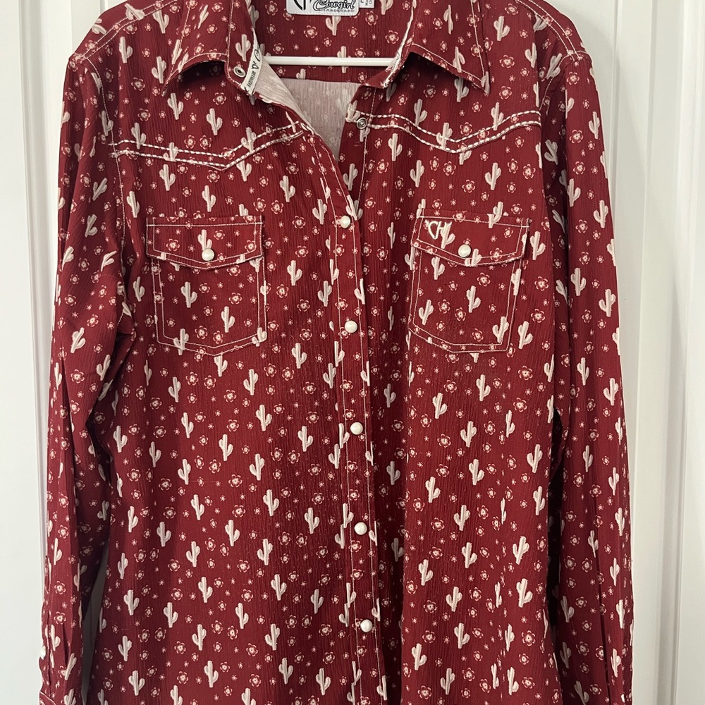 Cowgirl Hardware Red Cactus Print Button-Up Shirt